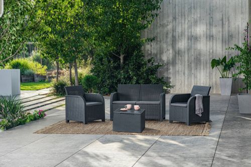 Set salotto da esterno Sgonico, Salottino outdoor, Set da balcone o giardino, Composizione soggiorno per esterni, 113x65 h74 cm, Antracite