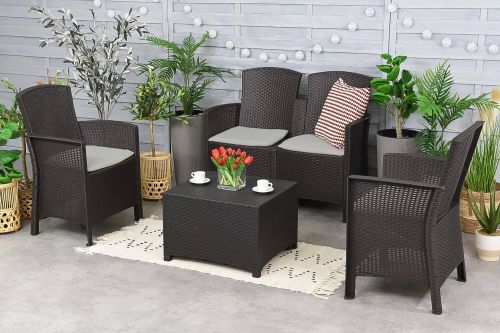 Set salotto da esterno Urano, Set da giardino con cuscini, Salottino indoor e outdoor effetto rattan, 100% Made in Italy, Antracite