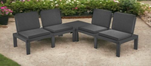 Set salotto da esterno Vigevano, Set da giardino con 4 sedute con schienale ed 1 modulo multifunzione, Salottino con cuscini, 100% Made in Italy, Antracite