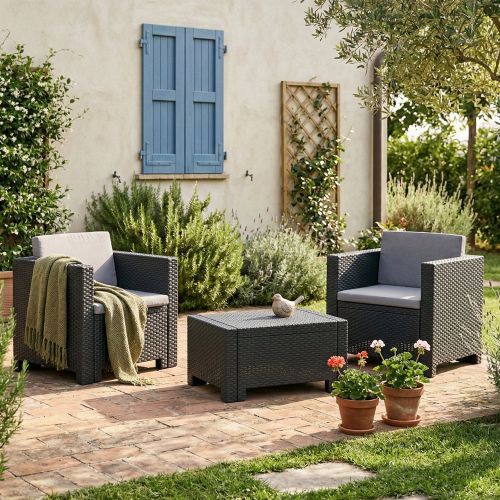Set salotto esterno 2 posti e 1 tavolo effetto rattan antracite - Camini
