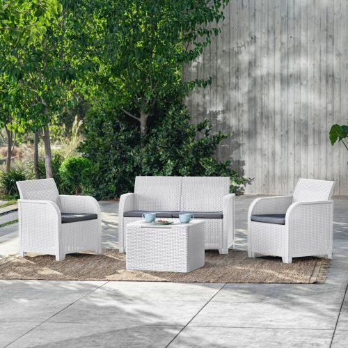 Set salotto esterno 3 posti e 1 tavolo bianco - Barrhead
