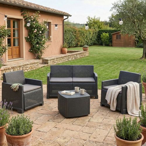 Set salotto esterno 4 poltrone e 1 divano antracite - Amer