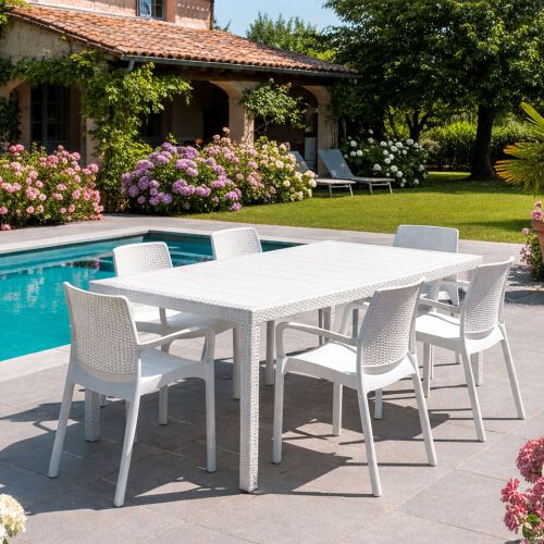 Set salotto esterno 4 sedie e tavolo allungabile bianco - Arret