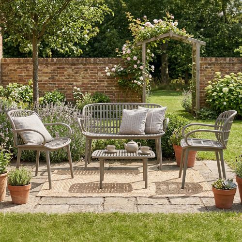 Set salotto esterno poltrone e divano effetto rattan tortora - Palu