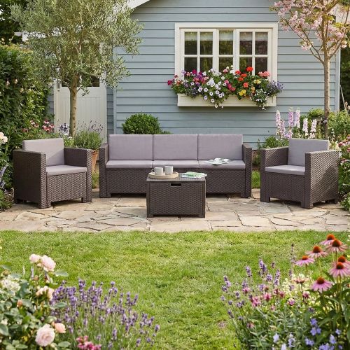 Set salotto giardino 2 poltrone e 1 divano marrone - Cameri