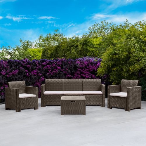 Set salotto giardino 5 posti e 1 tavolo effetto rattan tortora - Admiral