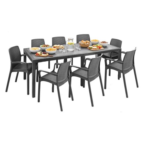 Set salotto giardino 8 posti e 1 tavolo allungabile antracite - Arret