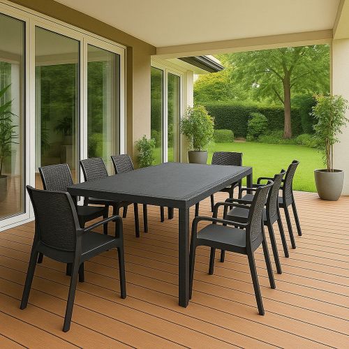 Set salotto giardino 8 posti e 1 tavolo allungabile antracite - Arret