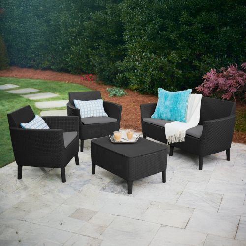 Set salotto giardino poltrone e divano con tavolino contenitore antracite - Whitby