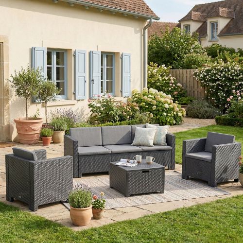 Set salotto giardino poltrone e divano effetto rattan antracite - Cameri