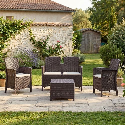 Set salotto giardino poltrone effetto rattan marrone - Asiak