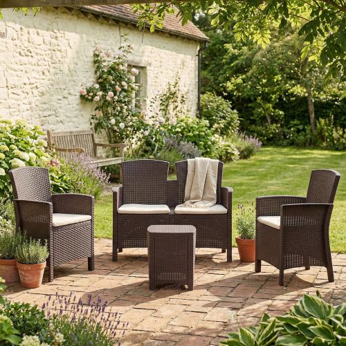 Set salotto terrazza 2 poltrone e 1 divano effetto rattan marrone - Eustachia
