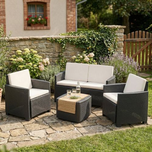 Set salotto terrazza con tavolino contenitore antracite - Bacco