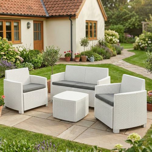 Set salotto terrazza con tavolino contenitore bianco - Bacco