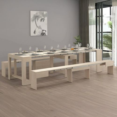 Set tavolo allungabile e 2 panche allungabili effetto legno 12 posti - Auditore