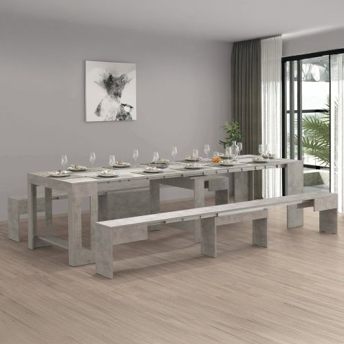 Set tavolo cucina estensibile e 2 panche estensibili grigio 12 posti - Auditore