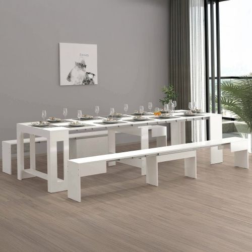Set tavolo da pranzo allungabile e 2 panche allungabili bianco lucido 12 posti - Auditore
