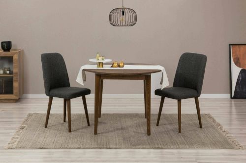 Set tavolo e sedie Alcor, Set sedute da cucina, Composizione sedie e piano, Kit salotto salvaspazio, 100x100h75 cm, Noce e Antracite