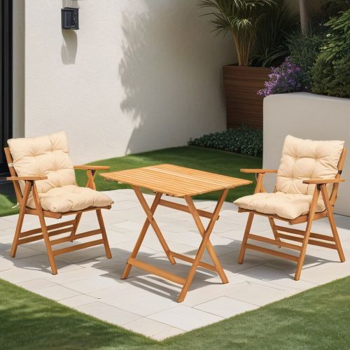 Set Tavolo e Sedie Bianco Crema 2 Posti Dimensione Seduta 46x43h89 cm, Dimensione Tavolo 80x60h74 cm - Roana