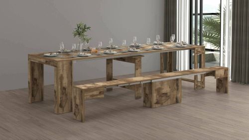 Set tavolo e sedie Crispin, Composizione multiuso, Set con consolle e 1 panca allungabili, 100% Made in Italy, 66x25h45 cm, Acero