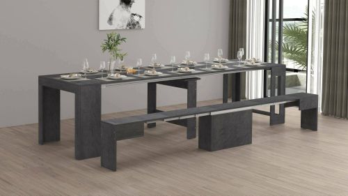 Set tavolo e sedie Crispin, Composizione multiuso, Set con consolle e 1 panca allungabili, 100% Made in Italy, 66x25h45 cm, Ardesia