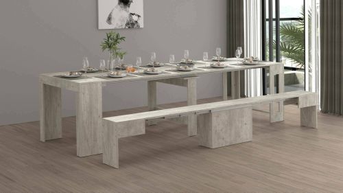 Set tavolo e sedie Crispin, Composizione multiuso, Set con consolle e 1 panca allungabili, 100% Made in Italy, 66x25h45 cm, Cemento