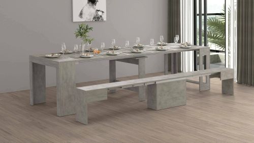 Set tavolo e sedie Crispin, Composizione multiuso, Set con consolle e 1 panca allungabili, 100% Made in Italy, 66x25h45 cm, Grigio