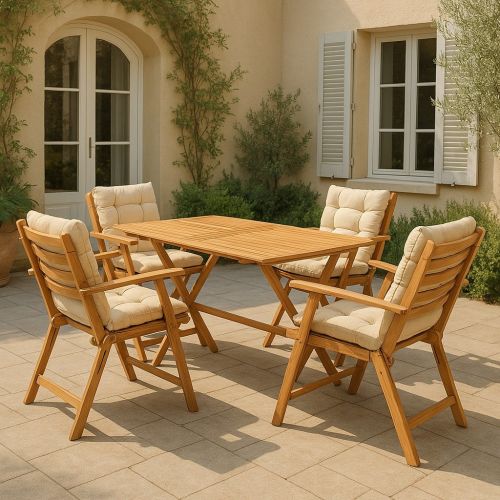 Set tavolo e sedie da esterno Astraforma, Salottino outdoor, Set da balcone o giardino, Composizione soggiorno per esterni, Crema