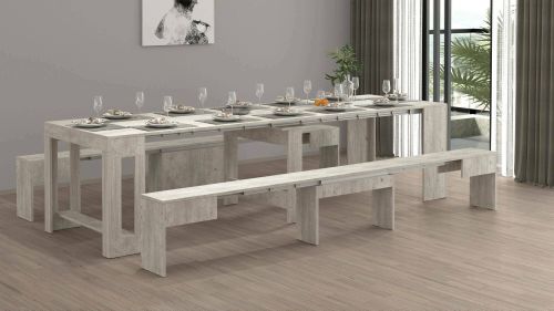 Set tavolo e sedie Eric, Composizione multiuso, Set con consolle e 2 panche allungabili, 100% Made in Italy, 66x25h45 cm, Cemento