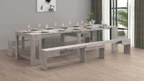 Set tavolo e sedie Eric, Composizione multiuso, Set con consolle e 2 panche allungabili, 100% Made in Italy, 66x25h45 cm, Grigio