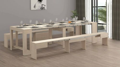 Set tavolo e sedie Eric, Composizione multiuso, Set con consolle e 2 panche allungabili, 100% Made in Italy, 66x25h45 cm, Olmo