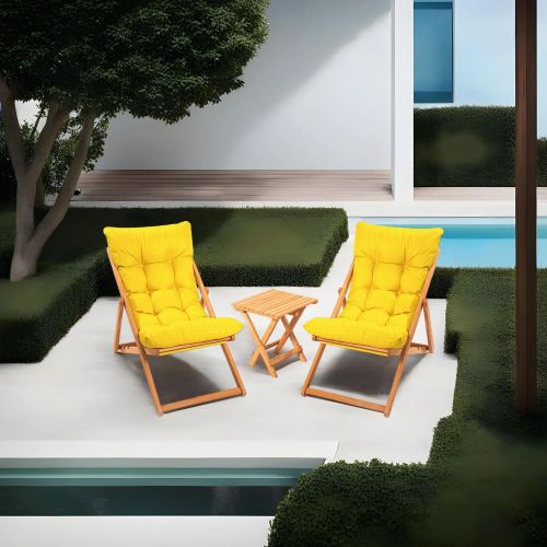 Set Tavolo e Sedie Giallo 2 Posti Dimensione Tavolo 40x40h40 cm, Dimensione Seduta 59x44h90 cm - Leni