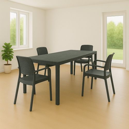 Set tavolo e sedie Moie, Salottino indoor, Tavolo rettangolare allungabile con 4 sedie con braccioli, Made in Italy, Antracite
