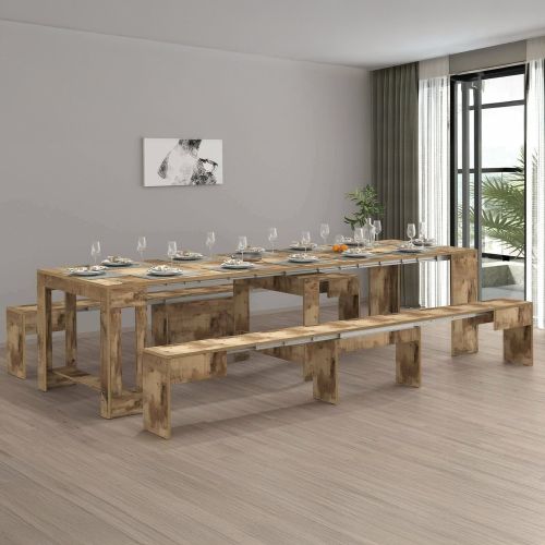 Set tavolo estensibile e 2 panche estensibili acero 12 posti - Auditore