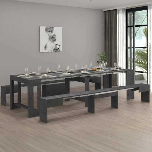 Set tavolo pranzo estensibile e 2 panche estensibili ardesia 12 posti - Auditore