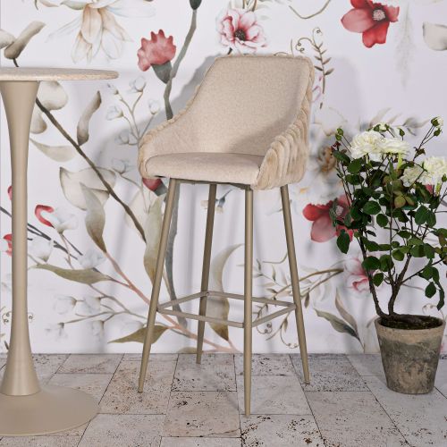 Sgabello Bianco Crema Beige Imbottito set da 2 con Schienale 52x46x111h cm, Altezza Seduta 78 cm - Spiti