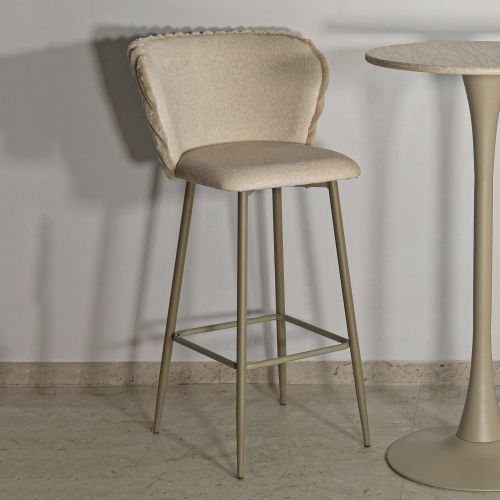 Sgabello Bianco Crema Beige Imbottito set da 2 con Schienale 55x58x106h cm, Altezza Seduta 77 cm - Kalpa