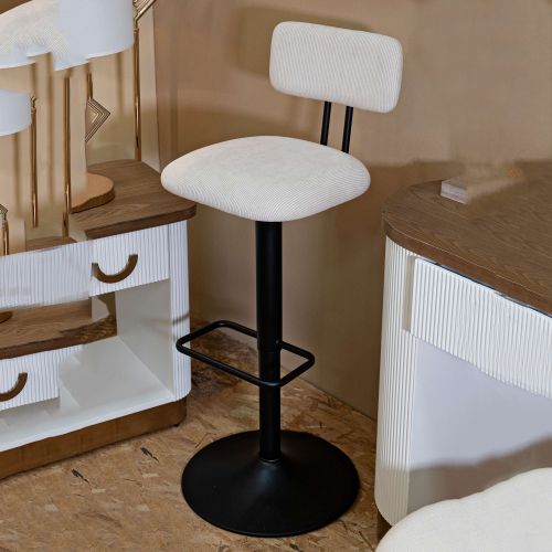 Sgabello Bianco Crema Nero Regolabile con Schienale 41x48x85h cm, Imbottito - Mirea