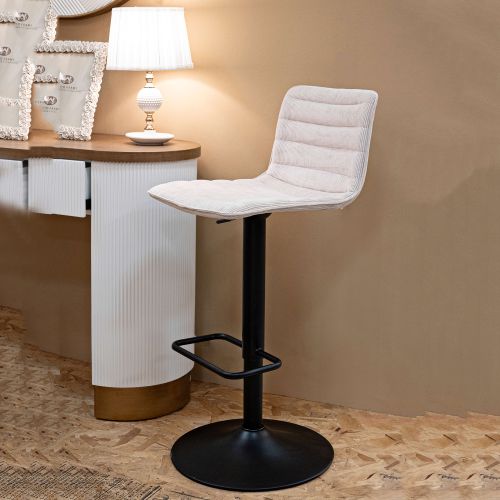 Sgabello Bianco Crema Nero Regolabile con Schienale 43x50x86h cm, Imbottito - Essaou