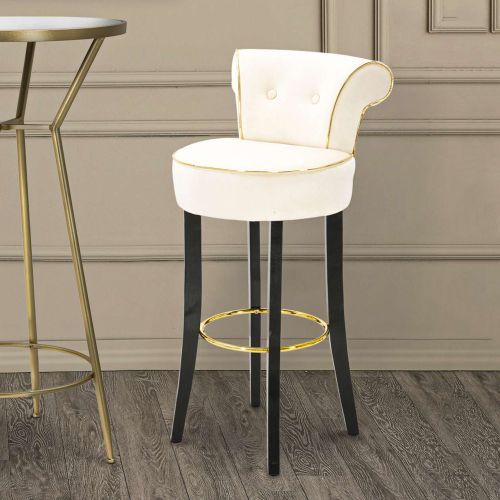Sgabello Bianco Crema Nero Rivestimento in Velluto Imbottito 46x48x96h cm, Sfumatura Colore Seduta Crema - Tupiza