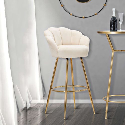 Sgabello Bianco Crema oro Imbottito Rivestimento in Velluto 55x53x110h cm, Altezza Seduta 85 cm - Tequis