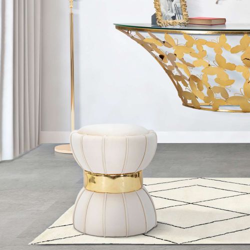 Sgabello Bianco Crema oro Rivestimento in Velluto Imbottito 40x40x44h cm, Sfumatura Colore Seduta Crema - Samaip