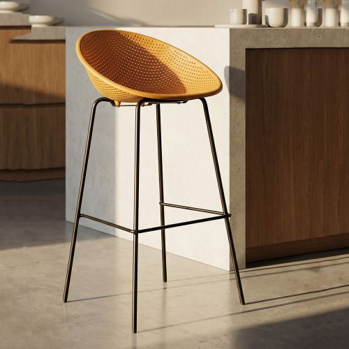Sgabello Giallo Senape Nero set da 2 Indoor-outdoor Seduta Traforata Altezza Seduta 75 cm 51x82x58h cm, Materiale Struttura in Metallo - Trong