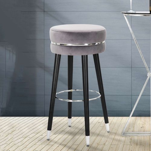 Sgabello Nero Imbottito Rivestimento in Velluto 35x35x74h cm, Materiale Struttura in Legno - Bran
