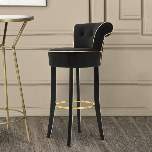 Sgabello Nero oro Imbottito Rivestimento in Velluto 46x48x96h cm, Materiale Struttura in Legno - Tupiza