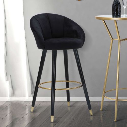 Sgabello Nero oro Imbottito Rivestimento in Velluto 55x56x104h cm, Materiale Struttura in Legno Nobilitato - Huanca
