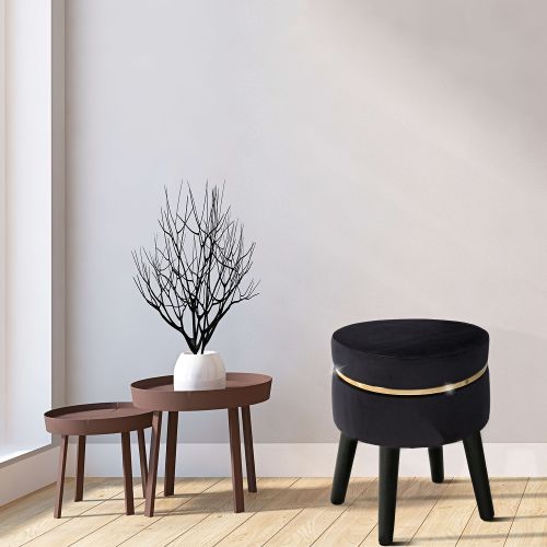 Sgabello Nero oro Rivestimento in Velluto Imbottito 35x35x41h cm, Colore Seduta Nero - Famamiri
