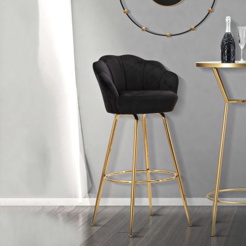 Sgabello Nero oro Rivestimento in Velluto Imbottito 55x53x110h cm, Colore Seduta Nero - Tequis