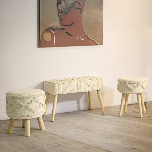 Sgabello scandi imbottito con gambe in legno 32x32x41h cm bianco - Bridges