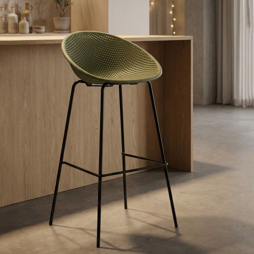 Sgabello Verde Nero set da 2 Indoor-outdoor Seduta Traforata Altezza Seduta 75 cm 51x82x58h cm, Materiale Struttura in Metallo - Trong